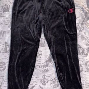 Champion Black Velour Pants with Logo